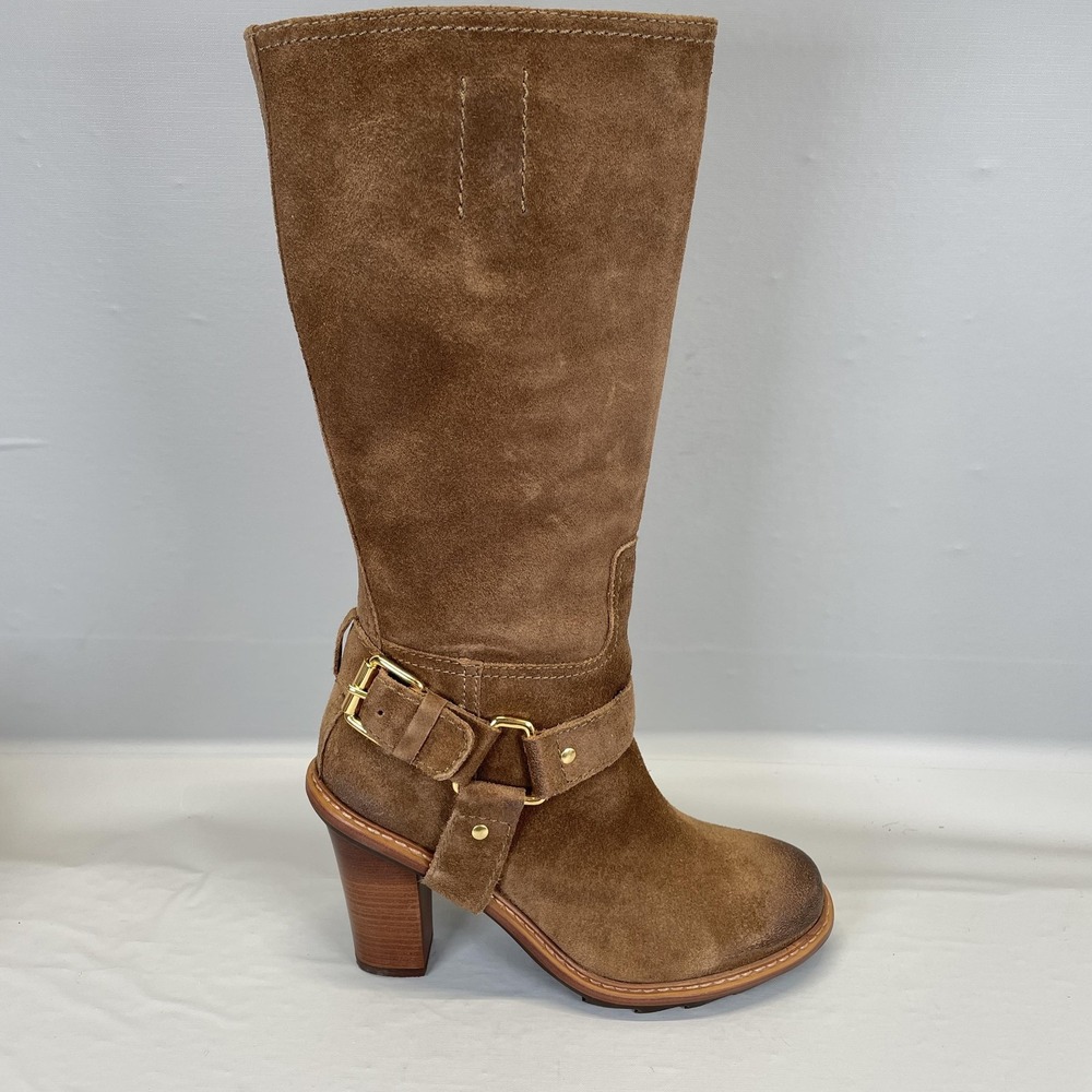 Talbots Harness Boots Womens Size 6 Brown Suede Knee High Riding Side Zip Shoes